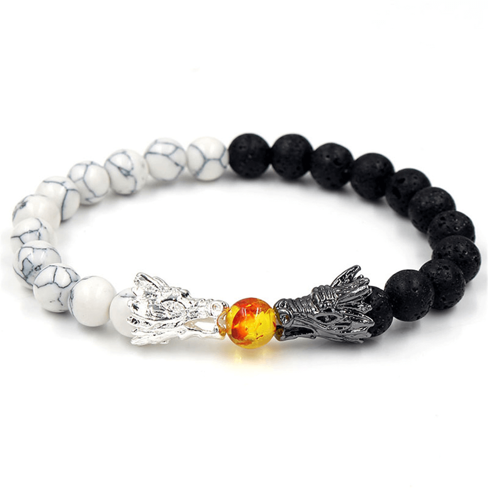 bracelet lithotherapie pierre de lave 2 dragons se livrent bataille Games Of Thrones