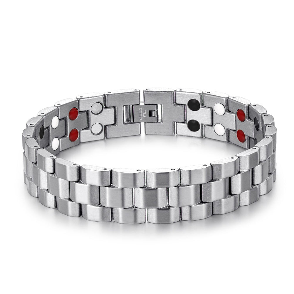 Bracelet en acier inoxydable à aimants pour une élégance moderne tous les jours. Soulage la douleur grâce à ses aimants puissants. Durable et facile à nettoyer