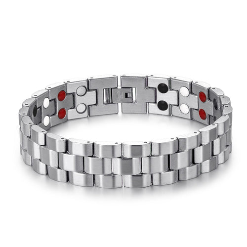 Bracelet en acier inoxydable à aimants pour une élégance moderne tous les jours. Soulage la douleur grâce à ses aimants puissants. Durable et facile à nettoyer