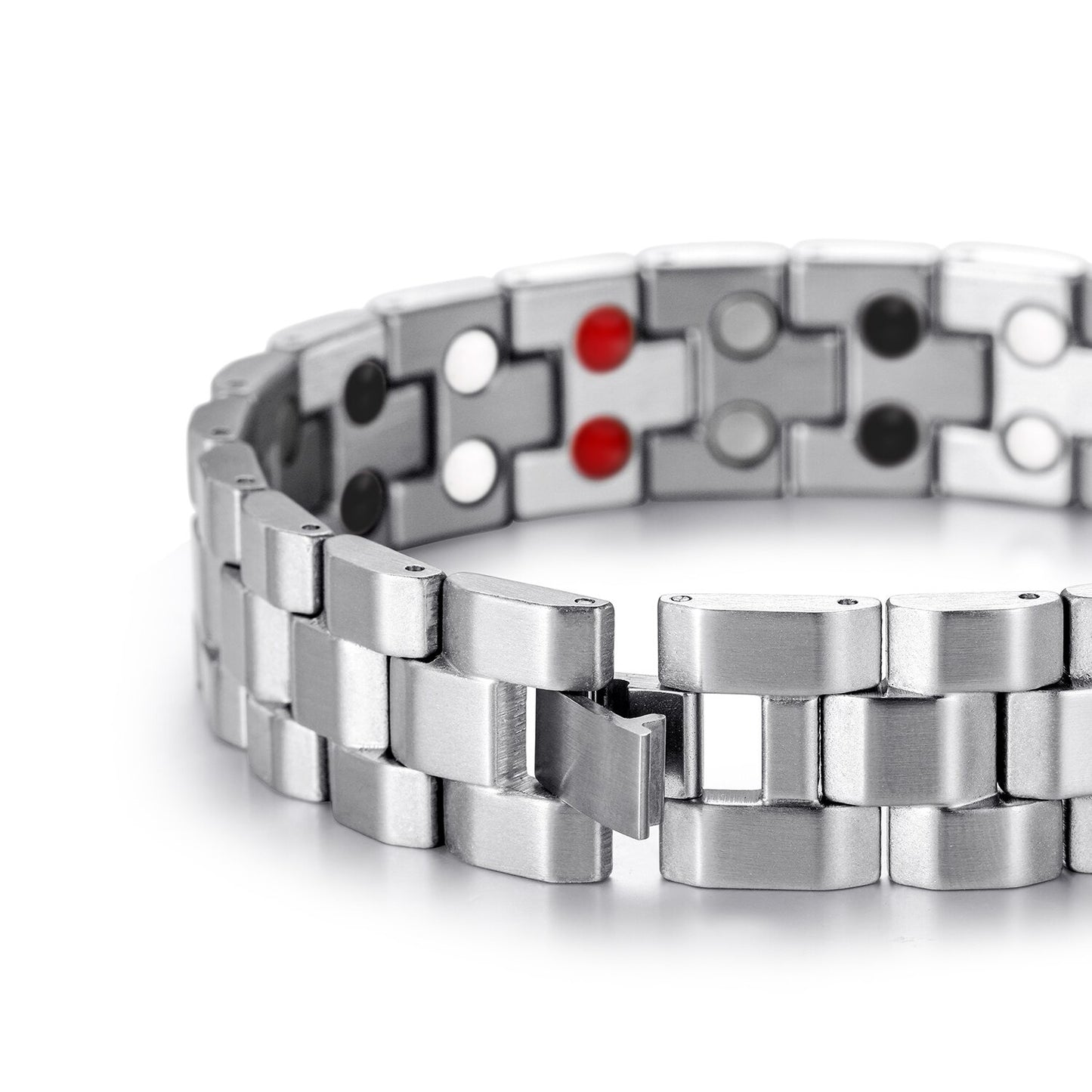 zoom moyen ouverture du Bracelet en acier inoxydable à aimants pour une élégance moderne tous les jours. Soulage la douleur grâce à ses aimants puissants. Durable et facile à nettoyer