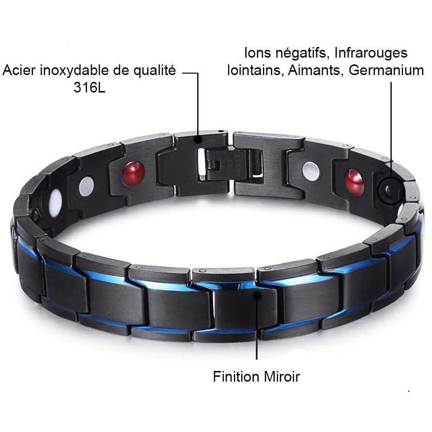 bracelet homme bleu argent fermoir magnetique