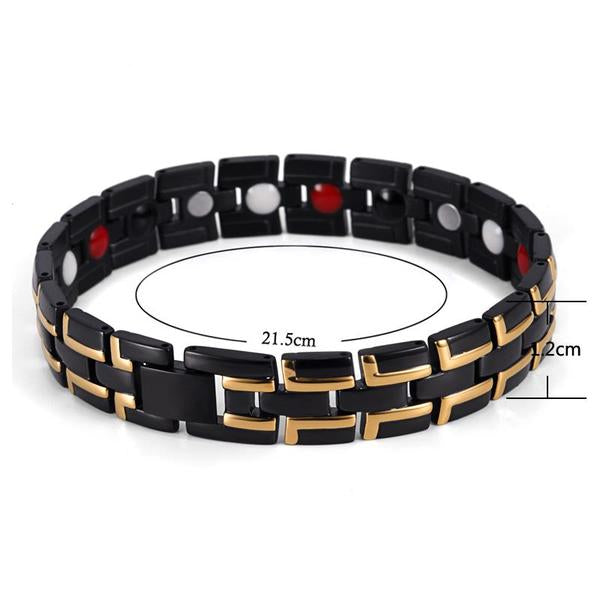 dimension Bracelet magnétique de bien-être performant pour une vie saine et équilibrée. Améliore la circulation sanguine et soulage les douleurs. Fabriqué en acier inoxydable de qualité